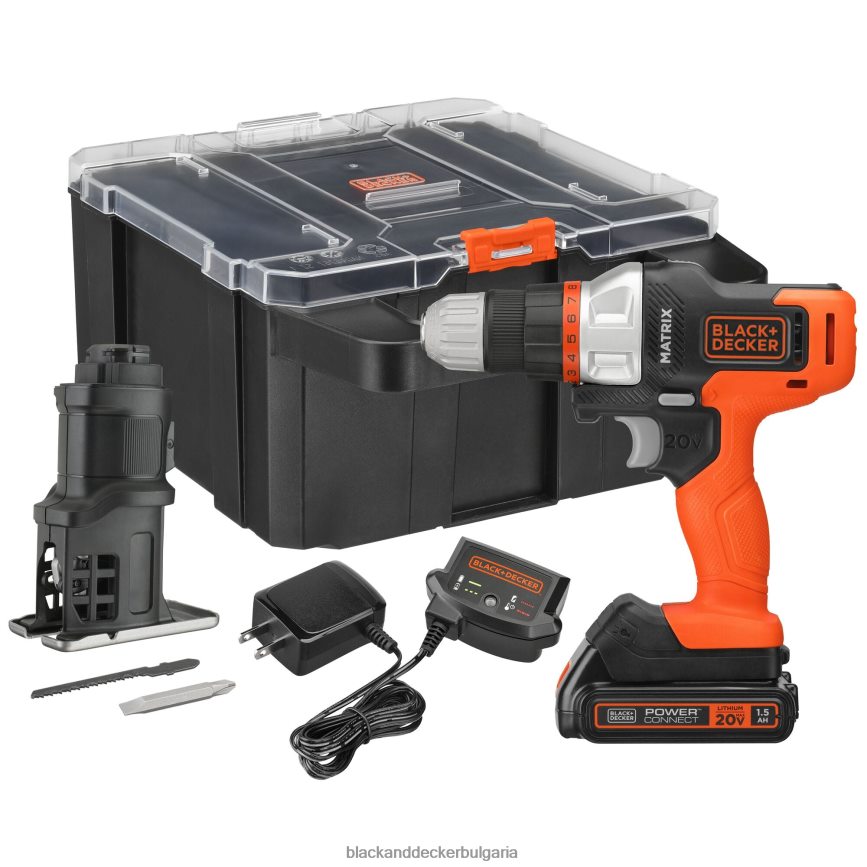 d0b8d0bdd181d182d180d183d0bcd0b5d0bdd182d0b8_d0b1d0b3_blackdecker_matrix_20v_max_d0bad0bed0bcd0bfd0bbd0b5d0bad182_d0b1d0bed180d0bc.jpg инструменти бг BLACK+DECKER matrix 20v max комплект бормашина включва приставка за прободен трион кутия за съхранение батерия и зарядно устройство V8R6ZD524 - Image 1